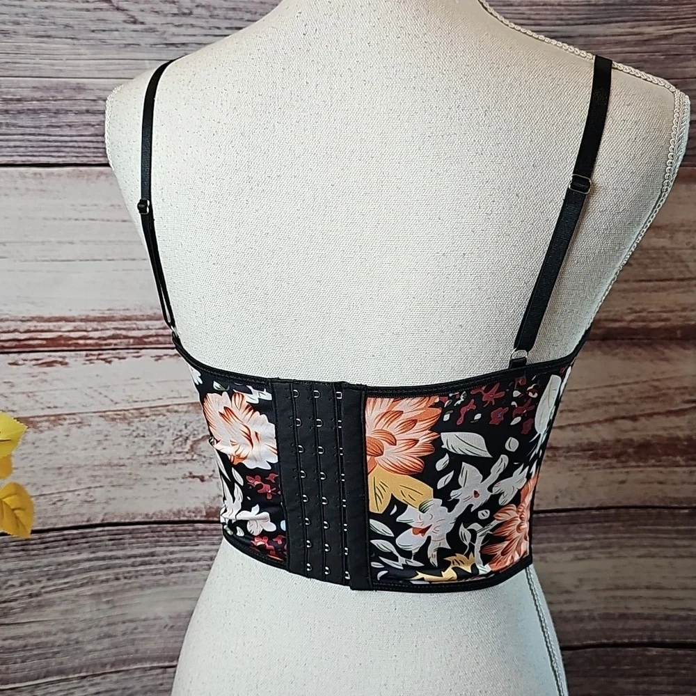 NEW SHEIN BLACK FLORAL EYELASH TRIM UNDERWIRE CORSET - Picture 4 of 11